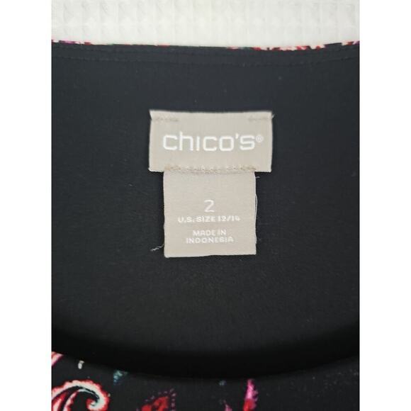 Chico’s ~Woman Size 2 (US 12)~ Black/Red Floral Print Short Sleeve Midi Dress. - Picture 7 of 13